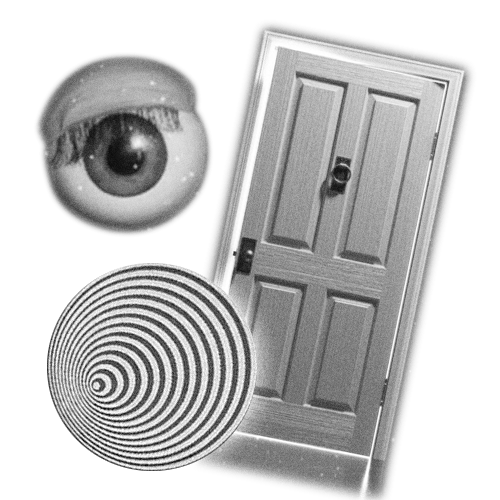 The iconic Twilight Zone door with eyeball and spiral